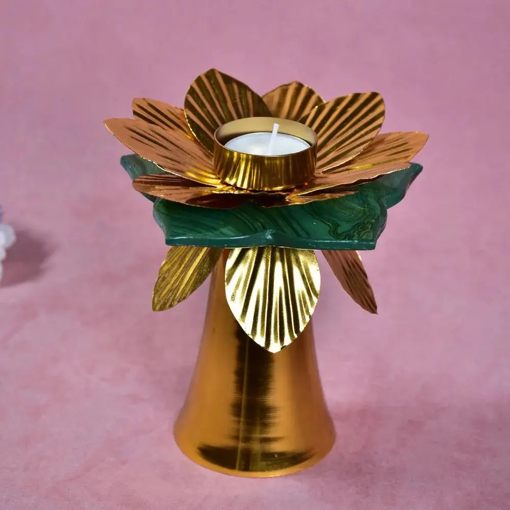 Golden Flower Tea Light — Handcrafted Export Product by NXTGENEXPORTS, Moradabad
